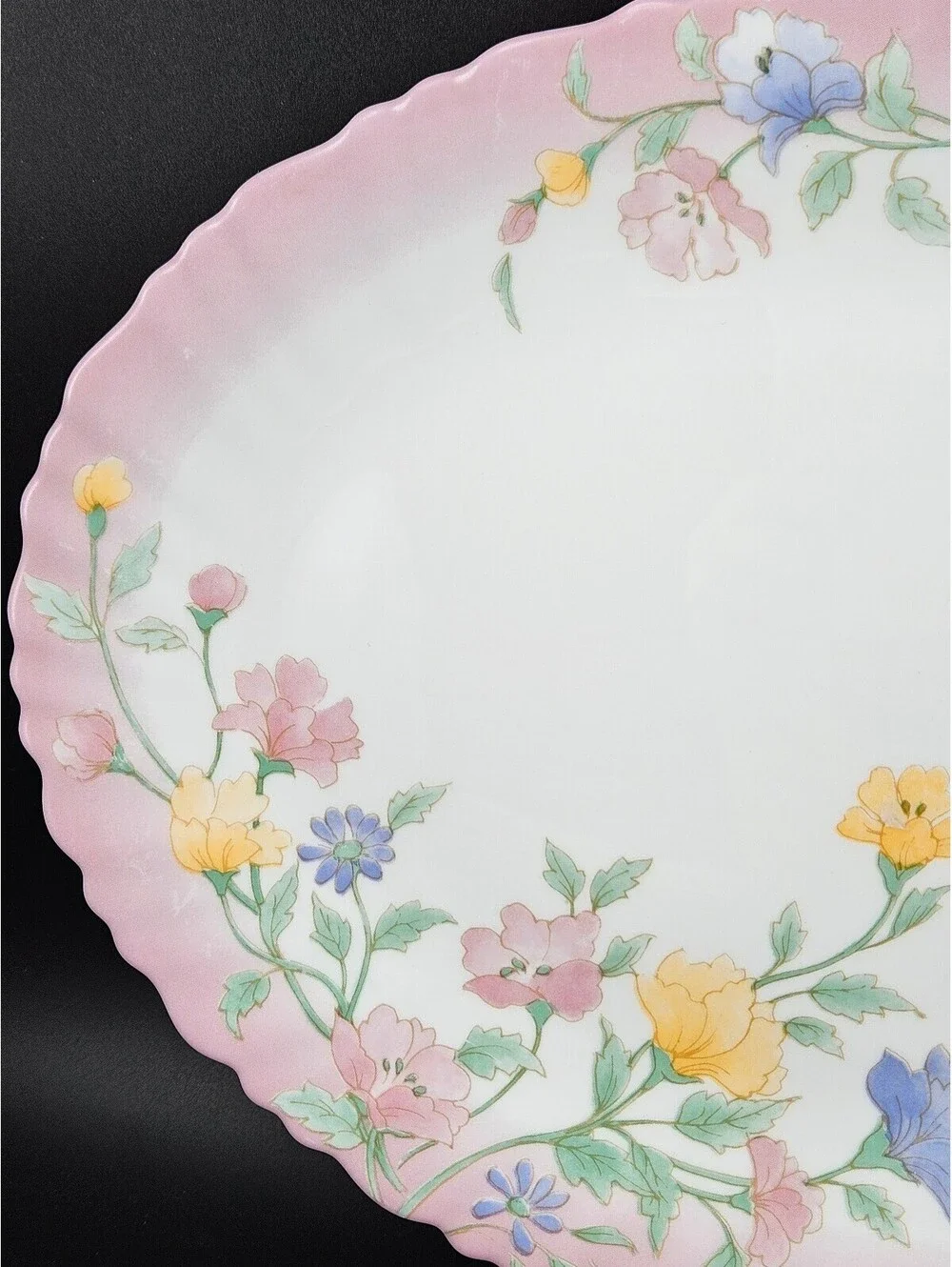 Vintage Arcopal France Elise Oval Serving Platter Pink Ombre Rim Floral 13